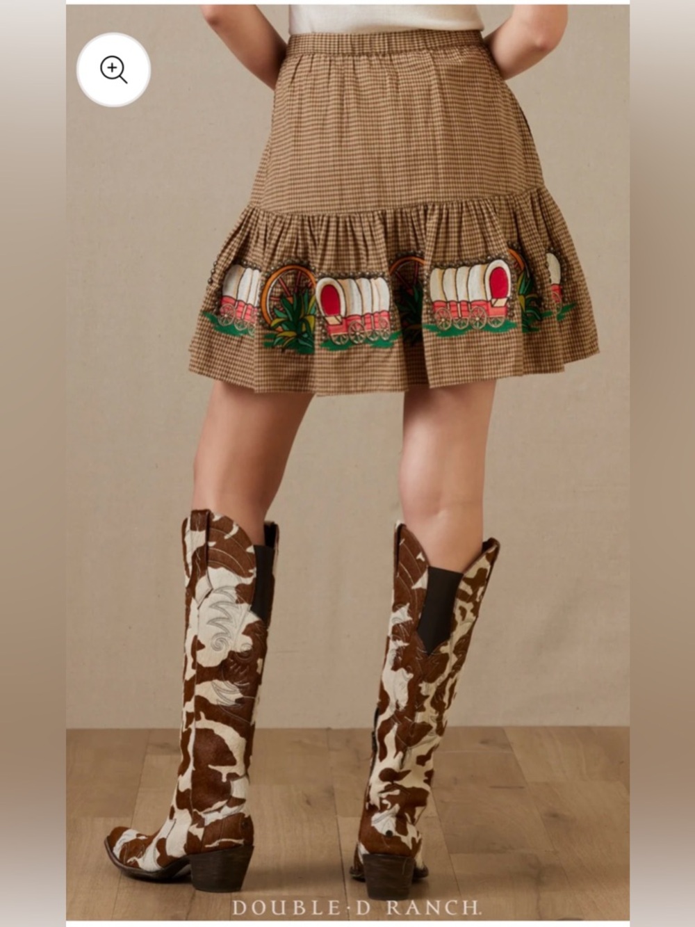 Double D Ranch Brown Mini Skirt with Colorful Wagon Embroidery - Picture 4 of 9